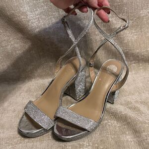 BCBGeneration Shimmering Silver Block Heels